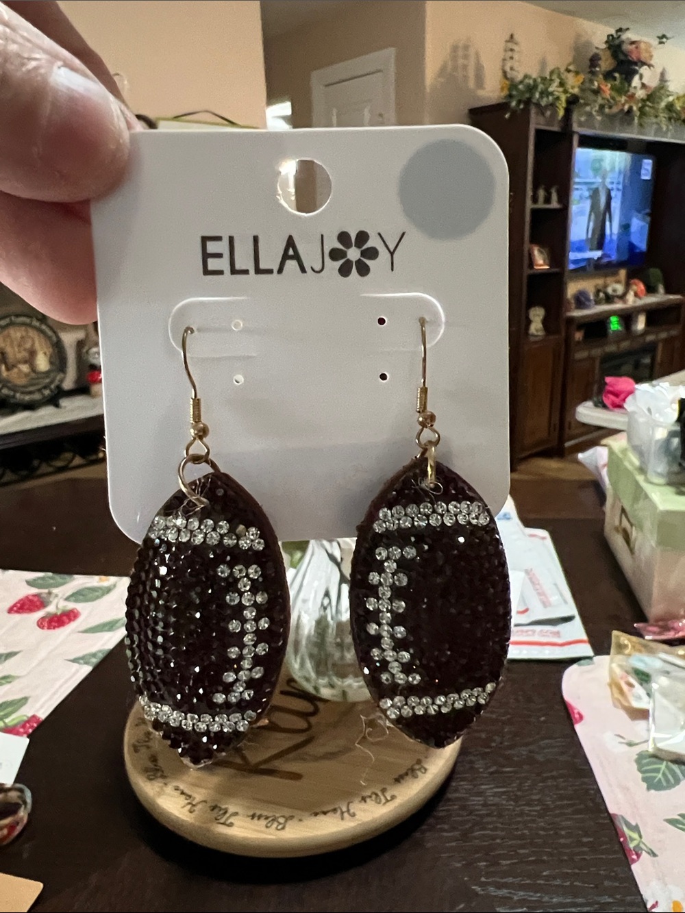 New ELLA JOY Maroon Football-Shaped Crystal Drop Earrings